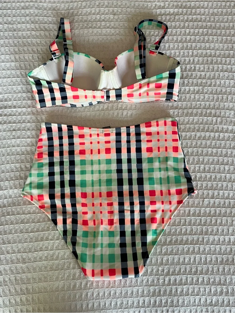 aerie Pink, Mint & Black Plaid High-Waist Swim Bikini medium 32C